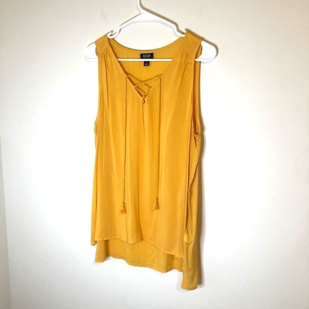 2/$15  a.n.a. - Mustard Criss Cross Sleeveless Blouse Top - Picture 3 of 7